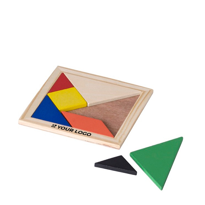 Gioco del tangram in legno 7 pezzi in differenti colori Shape color marrone vista area di stampa