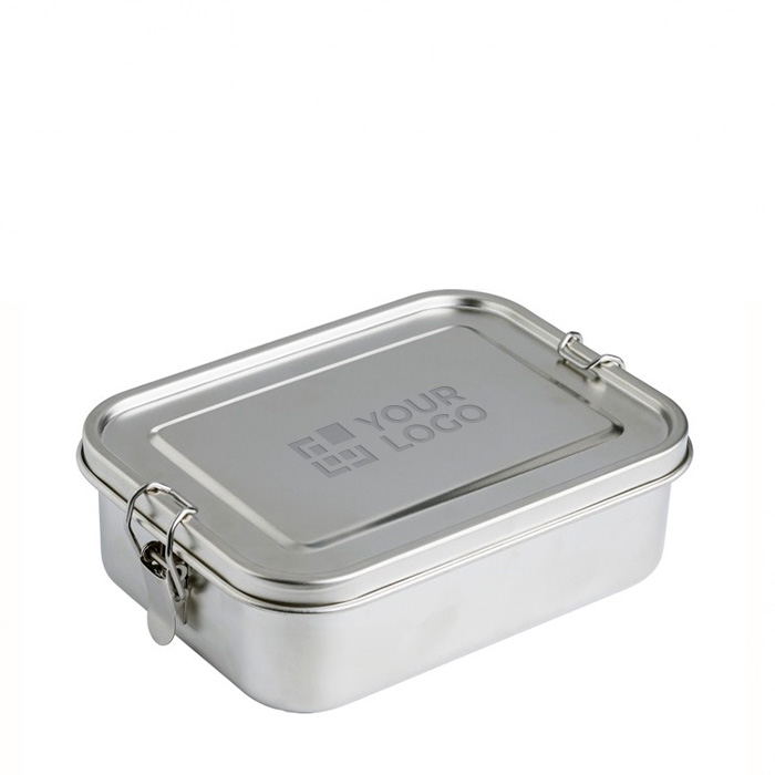 Lunch box con logo e separatore interno in acciaio 1,2L Inox Space color argento vista area di stampa