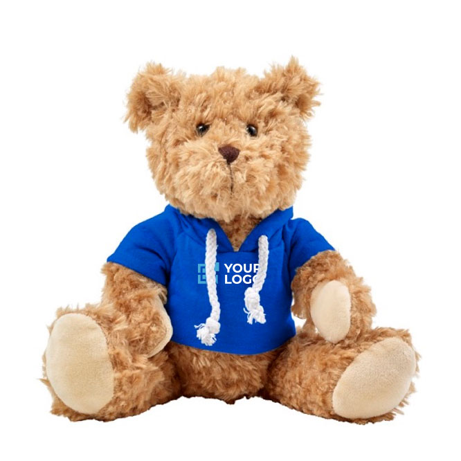 Orsacchiotto di peluche con felpa con cappuccio personalizzata Teddy color blu vista area di stampa