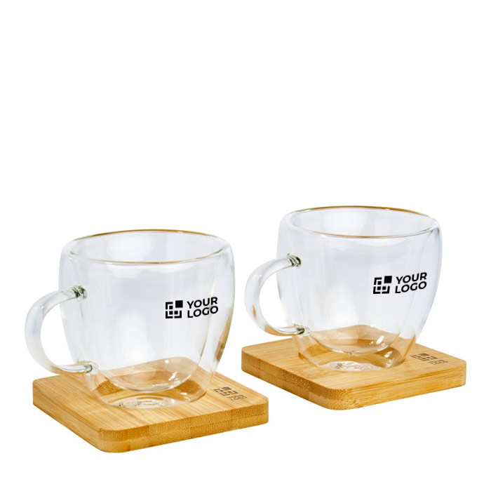 Kit due tazze piccole da caffè con piattino in bambù da 100ml Espresso vista area di stampa