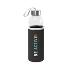 Borraccia in vetro con tappo in acciaio inox e custodia colorata 520ml color nero immagine con logo