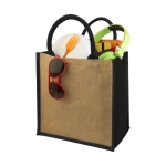 Shopper in juta personalizzate con scritta manici colorati  Jute Side color nero seconda vista