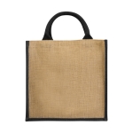 Shopper in juta personalizzate con scritta manici colorati  Jute Side color nero seconda vista frontale