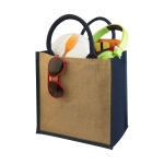 Shopper in juta personalizzate con scritta manici colorati  Jute Side color blu seconda vista