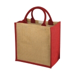 Shopper in juta personalizzate con scritta manici colorati  Jute Side color rosso