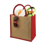 Shopper in juta personalizzate con scritta manici colorati  Jute Side color rosso seconda vista