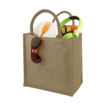 Shopper in juta personalizzate con scritta manici colorati  Jute Side color naturale seconda vista