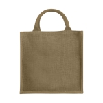 Shopper in juta personalizzate con scritta manici colorati  Jute Side color naturale seconda vista frontale