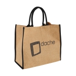 Shopper juta personalizzabili per la spesa chiusura in velcro Jute Edge color nero vista con stampa serigrafica