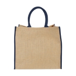 Shopper juta personalizzabili per la spesa chiusura in velcro Jute Edge color blu seconda vista frontale