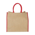 Shopper juta personalizzabili per la spesa chiusura in velcro Jute Edge color rosso seconda vista frontale