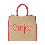 Shopper juta personalizzabili per la spesa chiusura in velcro Jute Edge color rosso seconda vista con stampa in serigrafia