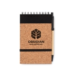 Block notes con logo A6 con penna refill nero pagine righe CorkSpiral color nero vista principale