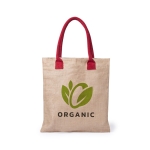 Shopper promozionale con manici colorati in cotone Jute Colorhand color rosso seconda vista