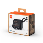 Altoparlante Bluetooth della JBL Go 4 dal suono chiaro e potente color nero vista con scatola