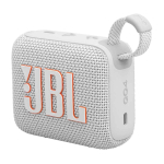 Altoparlante Bluetooth della JBL Go 4 dal suono chiaro e potente color bianco vista angolo frontale destro