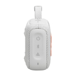 Altoparlante Bluetooth della JBL Go 4 dal suono chiaro e potente color bianco vista lato sinistro