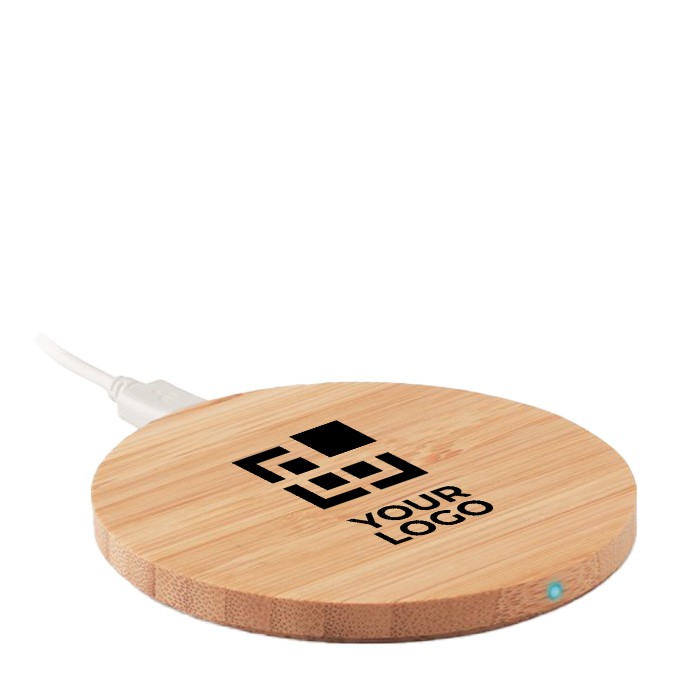 Caricatore wireless rotondo in bambù con logo