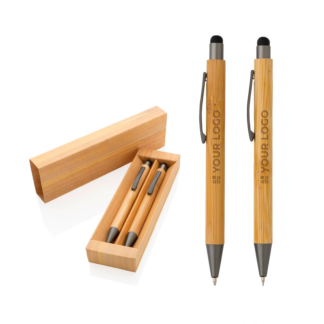 Set di penne in scatola di bambù - Matita personalizzata