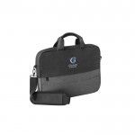 Borsa porta pc 15'' in poliestere riciclato con fascia per il trolley color grigio immagine con logo