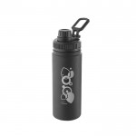 Borraccia a doppia parete in acciaio inox e tappo con maniglia 570ml color nero immagine con logo