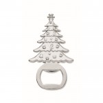 Apribottiglie promozionale in lega di zinco a forma di albero Natale color argento opaco