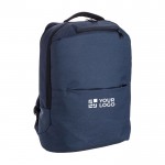 Zaino con due tasche frontali con zip e scomparto per pc da 15'' color blu vista area di stampa