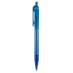 Penna in plastica trasparente clip piatta e inchiostro sintetico blu color blu trasparente terza vista