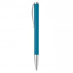 Penna twist in alluminio con clip e punta in metallo e inchiostro blu color blu terza vista