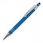 Penna con finitura soft-touch 3 anelli argentati e inchiostro blu color azzurro