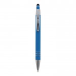 Penna con finitura soft-touch 3 anelli argentati e inchiostro blu color azzurro seconda vista