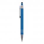 Penna con finitura soft-touch 3 anelli argentati e inchiostro blu color azzurro terza vista