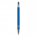 Penna con finitura soft-touch 3 anelli argentati e inchiostro blu color azzurro quarta vista