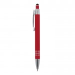 Penna con finitura soft-touch 3 anelli argentati e inchiostro blu color rosso terza vista