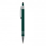 Penna con finitura soft-touch 3 anelli argentati e inchiostro blu color verde scuro terza vista