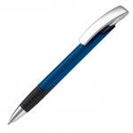 Penna con impugnatura testurizzata, clip argentata e inchiostro blu color blu scuro