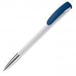 Penna in plastica bianca con clip ricurva colorata e inchiostro blu color blu scuro