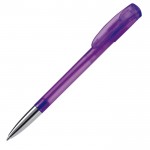 Penna di plastica trasparente con punta in metallo e inchiostro blu color viola