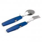 Coltello, forchetta, cucchiaio e apribottiglie pieghevoli 4 in 1 color blu seconda vista