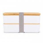 Lunch box doppio in plastica riciclata e bambù con elastico da 1l color bianco quarta vista