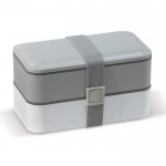 Lunch box stile bento a due piani con più scomparti e posate 1.250ml color bianco/grigio