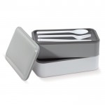 Lunch box stile bento a due piani con più scomparti e posate 1.250ml color bianco/grigio quinta vista