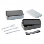 Lunch box stile bento a due piani con più scomparti e posate 1.250ml color bianco/grigio sesta vista