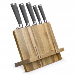 Set di 5 coltelli in acciaio inox in supporto in legno di acacia color legno