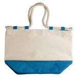 Borsa in canvas da 380g/m² con base colorata e manici in corda color azzurro seconda vista