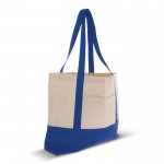 Borsa di cotone OEKO-TEX con base e manici colorati da 280 g/m² color blu