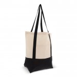 Borsa di cotone OEKO-TEX con base e manici colorati da 180 g/m² color nero