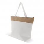 Borsa termica con cerniera in cotone con bordo superiore in juta color beige