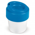 Tazza da asporto con tappo colorato in bioplastica riciclabile 240ml color bianco/blu