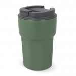 Bicchiere da asporto in acciaio con tappo a vite in silicone 350ml color verde oliva